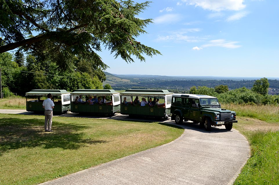 The Denbies Vineyard Train (pulled by a Land Rover) takes visitors around the wine estate in the beautiful North Downs