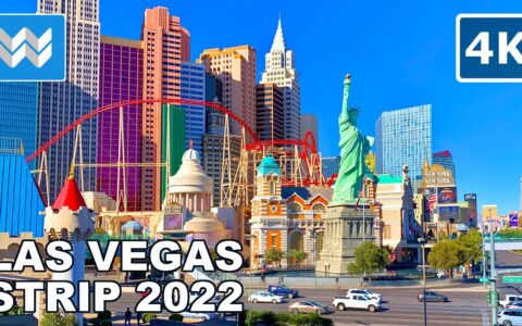 [4K] FULL Las Vegas Strip 2022 Hotels Walking Tour & Travel Guide Vlog Binaural City Sound Treadmill