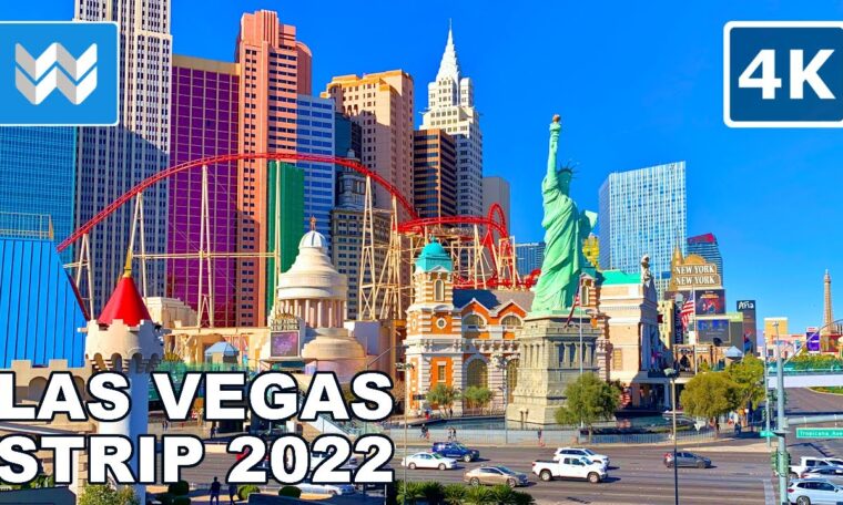 [4K] FULL Las Vegas Strip 2022 Hotels Walking Tour & Travel Guide Vlog Binaural City Sound Treadmill